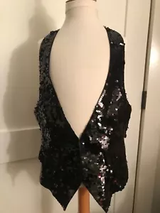 BLACK SEQUIN Tuxedo RACER BACK Vest Express Design Studio $98! NEW Women’s 2 - Picture 1 of 6