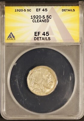 1920-S 5C Indian Head Buffalo Nickel XF-45 New ANACS # 7577278 + Bonus - Image 1 of 2