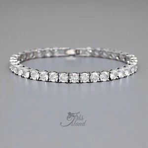 Women 7" White Gold Plated 6 m Round Cut Clear Cubic Zirconia Tennis Bracelet 12 - Picture 1 of 4