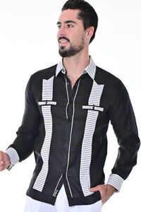 Bohio Hombre Elegante Guayabera Camisa para - Negro 100% Lino Chacavana MLG1418