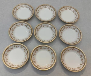 Set of (9) - 5" Porcelain Berry Bowls - Limoges - Pink Rose Garlands - Gold Rims - Picture 1 of 9