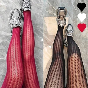 tights HEART STRIPE mesh retro geometric pattern mod 8/10/12/14 valentine love - Picture 1 of 7