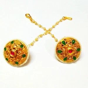 Indian Traditional Maang Tikka 18K Gold Plated Wedding Women's Rajisthani Borla - Picture 1 of 14
