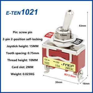 Toggle Rocker Switch E-TEN 1021 2-Pin 2 Position ON-OFF 15A 250V AC - Picture 1 of 5