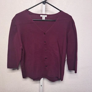 Vintage Hampshire Studio Cardigan Sweater Womens PXL Maroon Cotton Long Sleeve - Picture 1 of 7