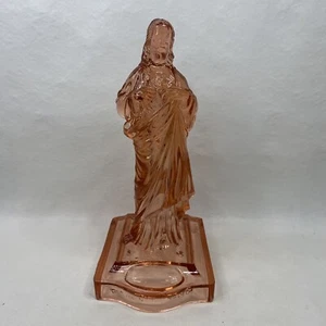 Antiker Jesus Christus Flammen Herz Kerzenhalter Presse Rosa Depression Glas - Bild 1 von 16