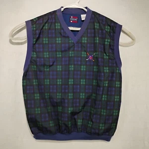 VINTAGE Bugle Boy Golf Weste Herren groß blau grün kariert mit Einschubtaschen - Bild 1 von 5