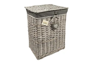 Medium Rectangular Laundry Linen Willow Wicker Basket with Lining, Grey - Picture 1 of 1