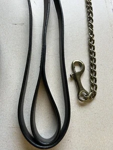 Black Leather Lead Rein With Chain - Picture 1 of 2
