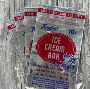 5 WHOLESALE 1950s Foil BORDEN'S Ice Cream Bar w/ Nuts POPSICLE PETE Bag LOT - Picture 1 of 3
