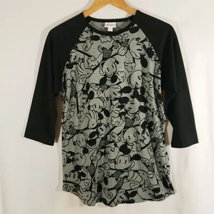 LulaRoe Mickey Mouse Randy Top schwarz grau 3/4 Arm Baseball T-Shirt Gr. M - Bild 1 von 5