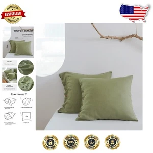 Set 2 Euro Shams in lino traspirante con bottoni cocco - 26x26 verde salvia - Foto 1 di 11