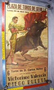 1964 Bullfight Sales Bill Poster Plaza De Torres Sevilla Victoriano Valencia #1 - Picture 1 of 4