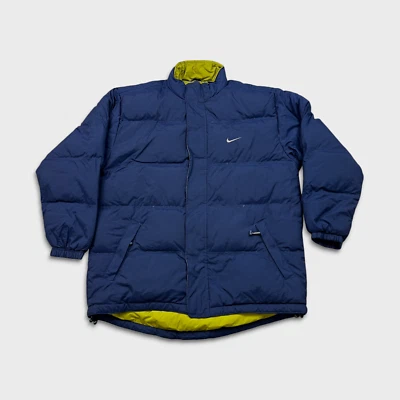 Vintage Nike Sportswear Jacket Mens Large Blue Swoosh Full Zip Puffer 90s Coat - Image 1 of 4