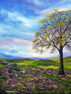 Original Gemälde "Heide auf den Mauren" 16 x 12" auf Leinwandtafel von Judith Rowe - Bild 1 von 2
