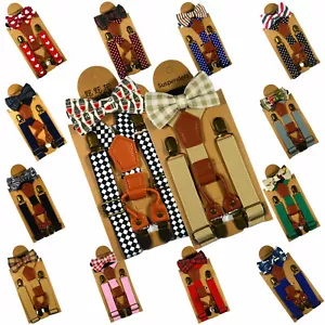 Children Kids Baby 4 Clips Suspenders Bow Tie Boys Girls Braces Party Wedding - Picture 1 of 17
