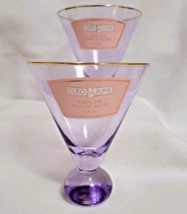 2 große Lavendel Martini Gläser mit Goldrand, 12 Unzen Gewichteter Sockel, NEU - Bild 1 von 5