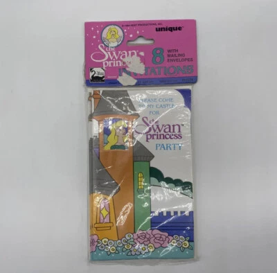 Tarjetas de invitación de fiesta de princesa cisne vintage con sobres nuevas en stock Foto 1 de 4