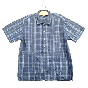 Columbia Men's Button-Up Shirt Large Short Sleeve Blue Plaid Straight Hem - Picture 1 of 12