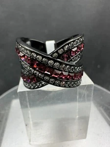 Ladies Black ring amethyst Crossover princess band cz cubic zirconia new 3791 - Picture 1 of 6