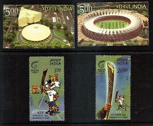 Indien 2010 XIX Commonwealth Games Stadion Schlagstock Sport Maskottchen Karte 4 verschiedene - Bild 1 von 2