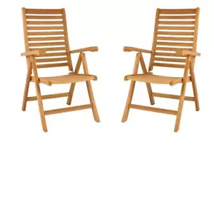 DIVERO 2er Set Gartenstuhl Klappstuhl mit Armlehnen Teak Holz behandelt Braun - Bild 1 von 9