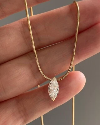 Collar de diamantes cultivados en laboratorio solitario corte marquesa de 1,5 quilates VS1 GIA certificado Foto 1 de 4