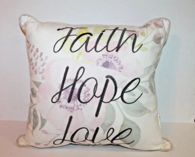 Faith Hope Love Embroidered Floral Throw Pillow 16" x 16" NEW - Image 1 of 2