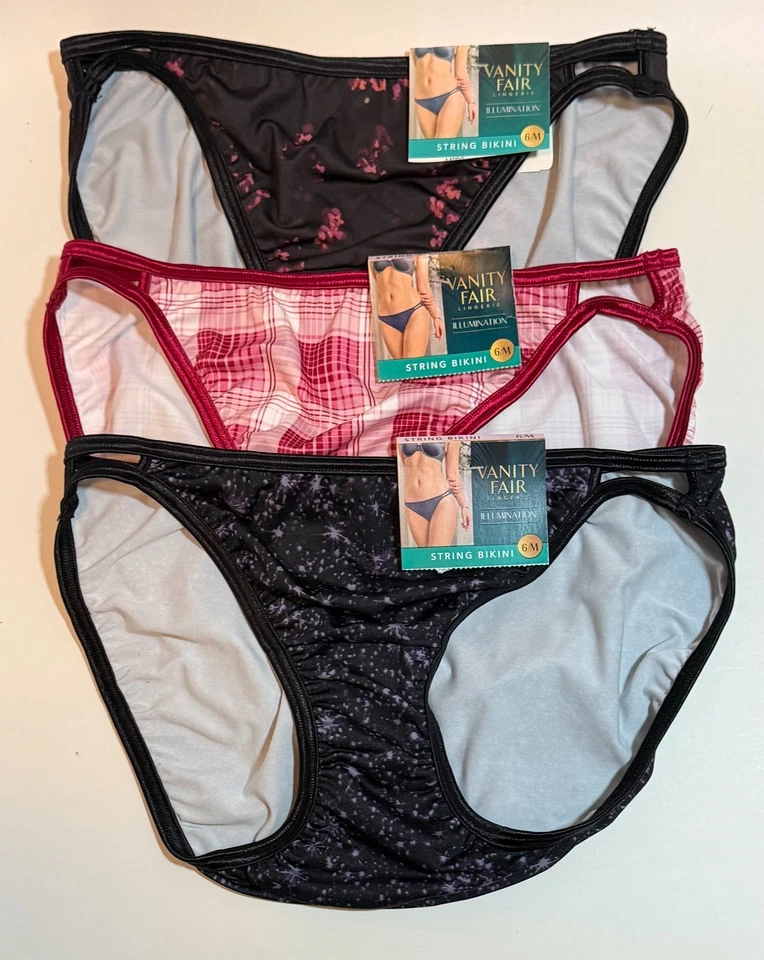 NUEVO CON ETIQUETAS 3 bragas de bikini Vanity Fair Illumination String 18108 talla múltiple 6/M Foto 1 de 1