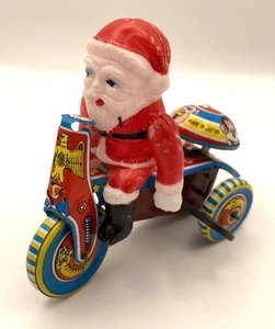 Vintage Celluloid Tin Litho Wind Up Santa Clause Tricycle Toy - Picture 1 of 5