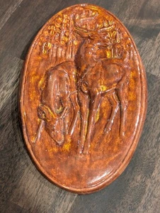 Vtg MCM 1969 Deer Ceramic Wall Plaque Buck Doe Hunting Cabin Lodge Rustic Decor - Picture 1 of 8