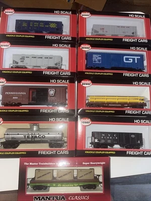 HO Scale Model Power Freight Cars Lot 10 – Boxcars, Hoppers, Tank, Gondola - Image 1 of 2