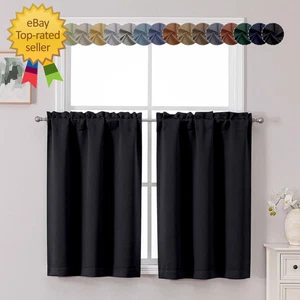 Cortinas cortas negras 36 pulgadas de largo pequeñas cortinas oscuras nivel térmico - Imagen 1 de 9