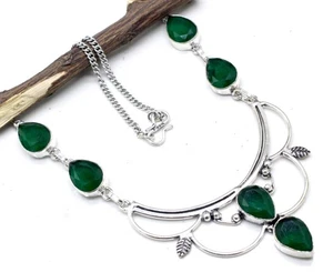 Green Emerald Gemstone 925 Sterling Silver Jewelry Necklace Gift For Her 17-18 - Picture 1 of 6