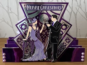 Handmade A5 Art Deco Couple Themed Christmas Stepper Card - "Merry Christmas" - Picture 1 of 4