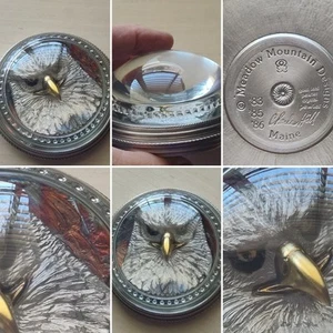 Meadow Mountain MAINE ARTIST Glass Pewter EAGLE Paperweight Charles Hill PRETTY! - Picture 1 of 10