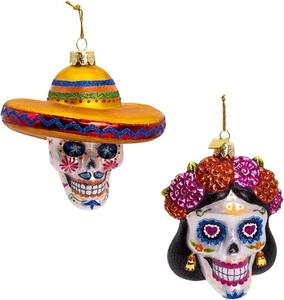 Kurt Adler 4-4,25 Zoll edle Edelsteine Glas Tag der Toten Sugar Skull Ornament Se - Bild 1 von 8