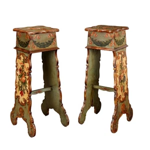 Coppia di Basamenti Reggi Vaso Antichi Legno Italia XIX-XX Secolo - Foto 1 di 14