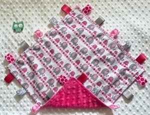Double Minky! Elephant Minky & Pink Minky Tag Taggie Security Blanket Baby - Picture 1 of 2