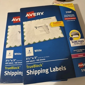 Avery 5168 3.5" x 5" Shipping Labels Sure Feed Tech (4/SHT, 100 SHT/BX) Lot 800 - Picture 1 of 6