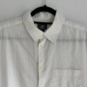 New H&M Linen Cotton Blend Button Up Short Sleeve Shirt Men’s Size Medium - Picture 1 of 11