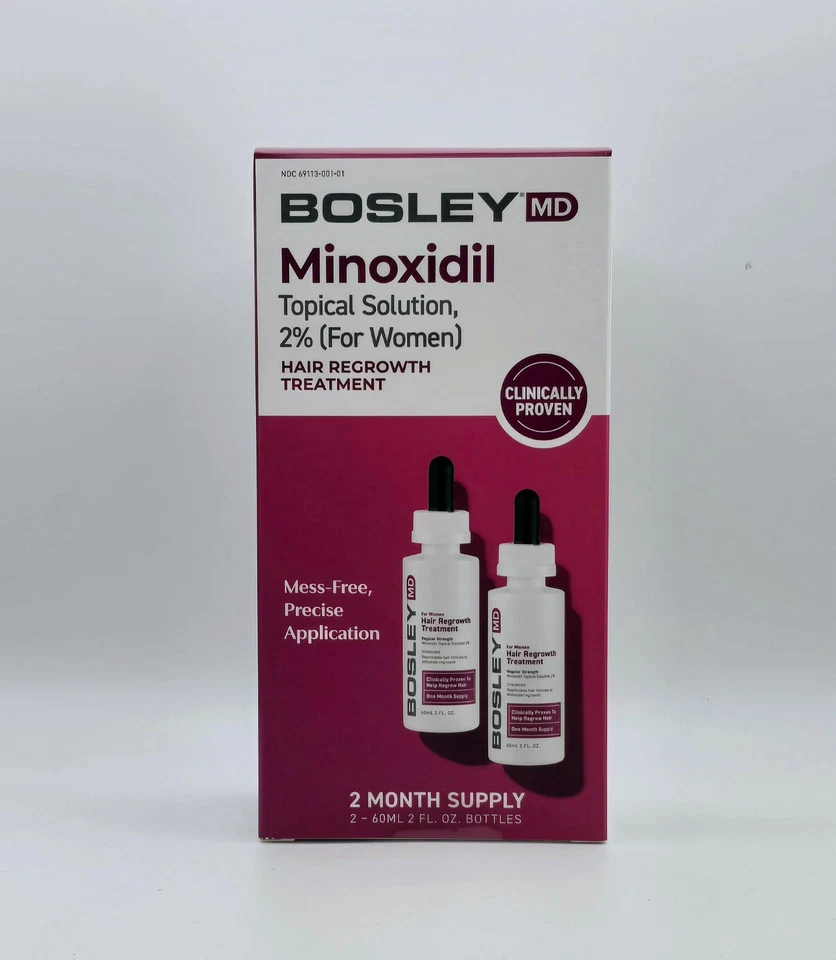 BOSLEYMD Women's Strength Minoxidil 2% Topical 2 Month Supply 2 x 60ML Exp 09/27 - Image 1 of 1