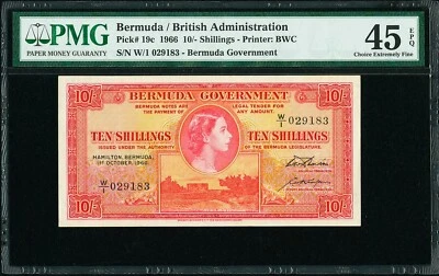 Bermuda 10/- Shillings 1966 QEII Pick-19c Extremely Fine PMG 45 EPQ - Image 1 of 2