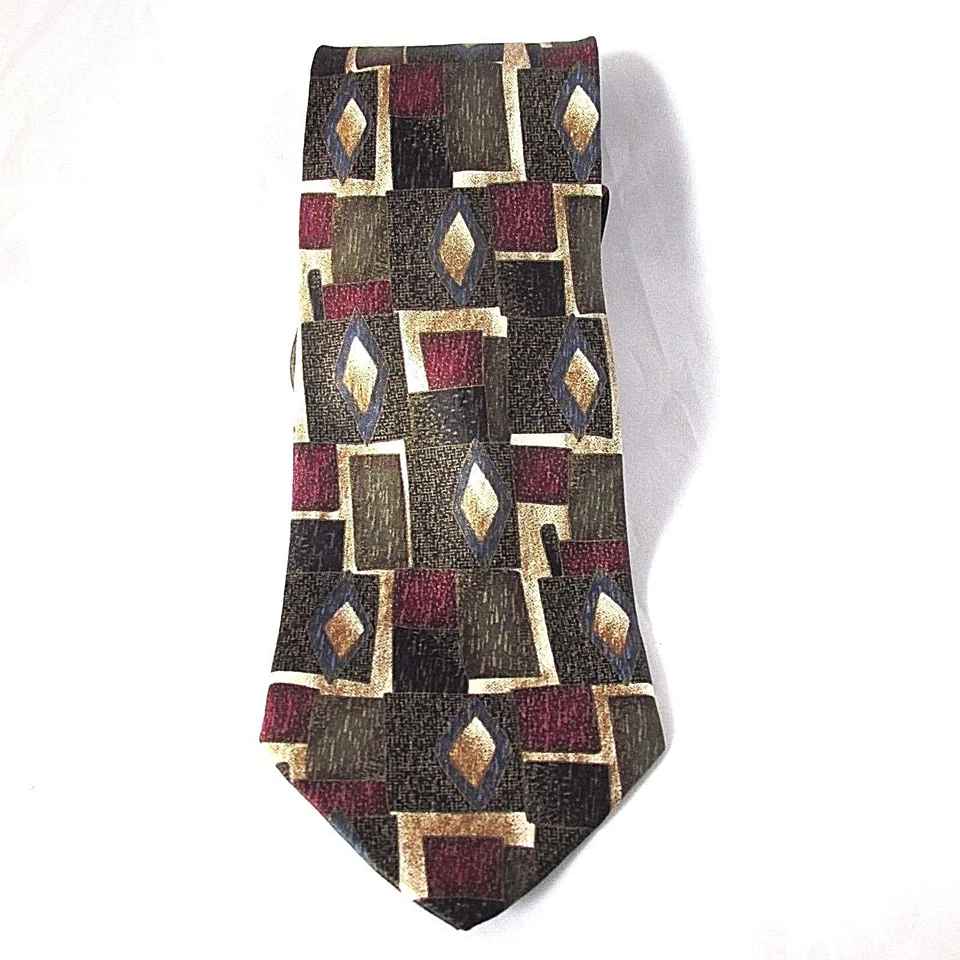 Fratelli Moda 经典男式丝绸领带绿色金色栗色领带手工制作意大利 — 第 1/4 张图片