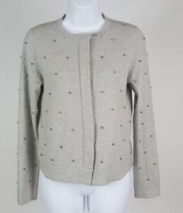 Women's Brunello Cucinelli Gray Beaded Knit Cashmere Cardigan Sweater Size XS