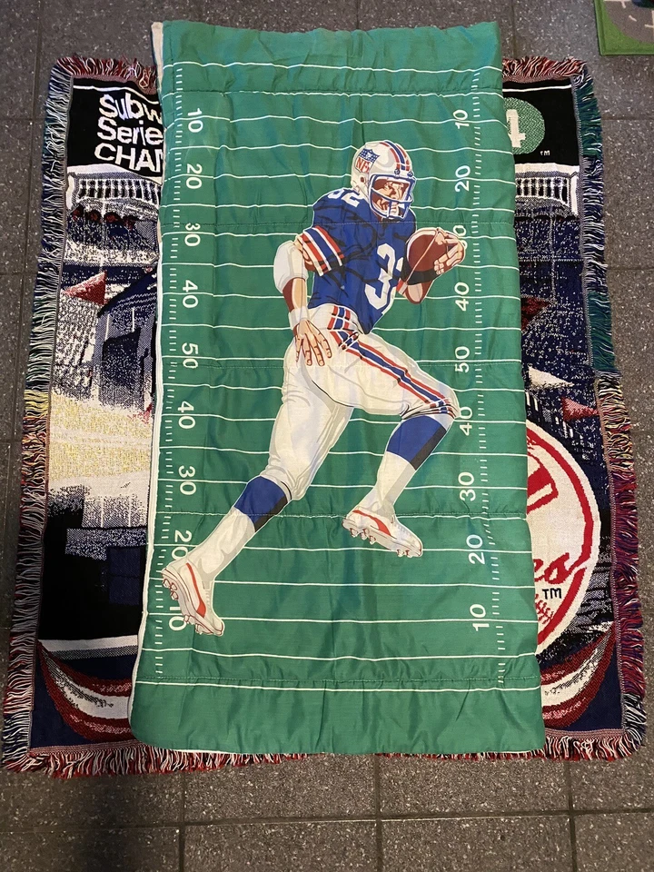 Antigo saco de dormir de futebol americano NFL anos 80-90 NFC AFC Bills Giants Patriots 28" x 58" - Imagem 1 de 4
