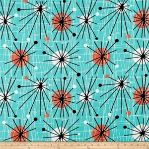 Michael Miller Atomic Mid Century in Turquoise Cotton Fabric BTY 36" x 44" - Picture 1 of 1