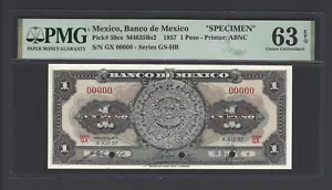 Mexico One Peso 1957 P59cs Specimen Uncirculated Grade 63 - Picture 1 of 2