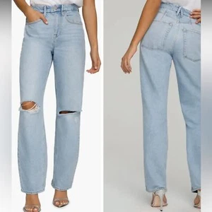 Good American 10 Good 90er High Rise Straight Leg Distressed Denim Jeans Neu mit Etikett - Bild 1 von 6