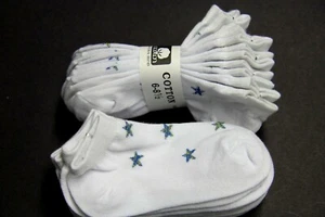 6 PAIRS KID'S LOW CUT ANKLE SOCKS 6-8 WHITE W/BLUE STAR BOY'S/ GIRL'S NO SHOW - Picture 1 of 2